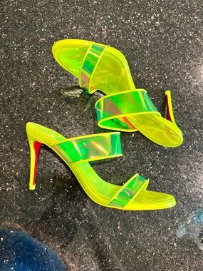 Christian Louboutin Neon Green Holographic Slide Heels
